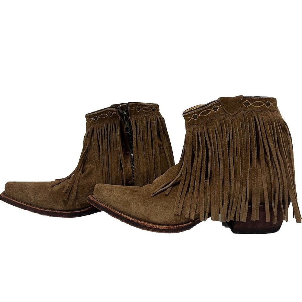 JB Dillon Suede Fringe Low Zip Up Cowgirl Boots 6B